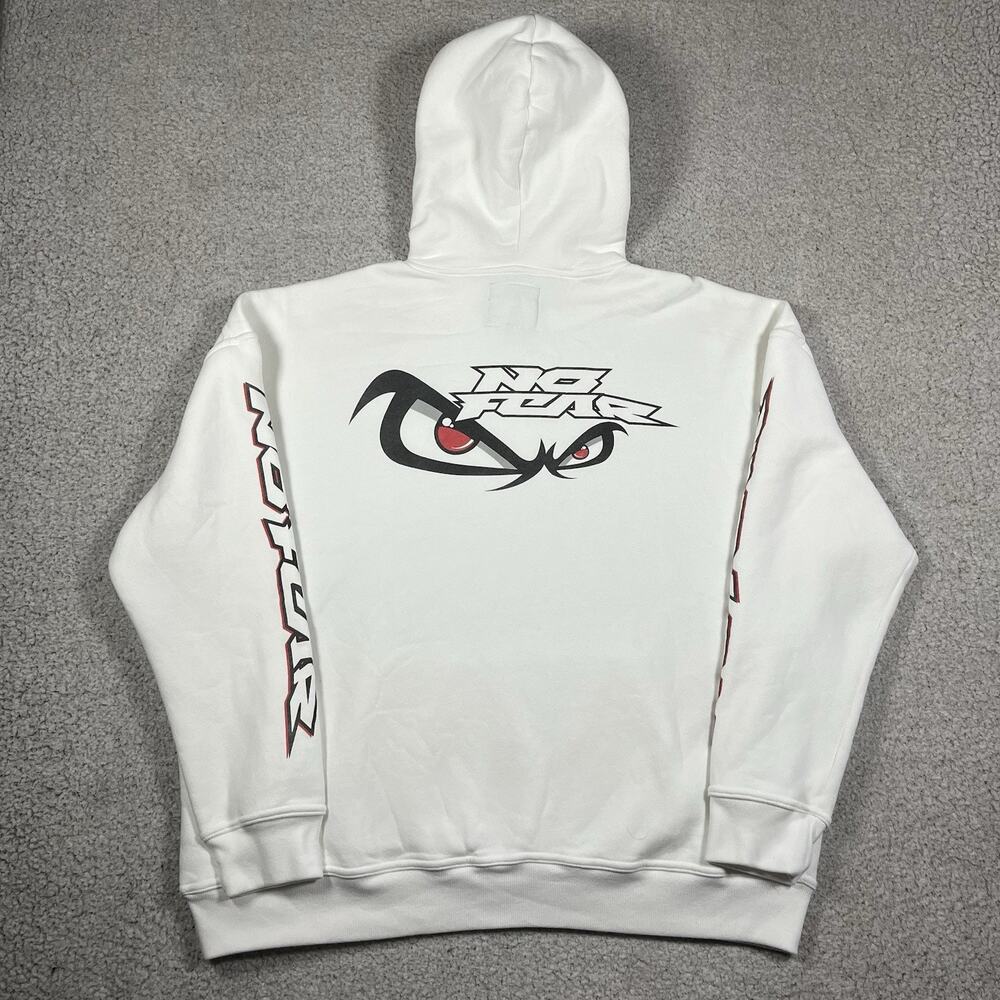 No Fear Hoodie Mens Small White Baggy Fit Eyes Graphic Sweatshirt Y2K Skate